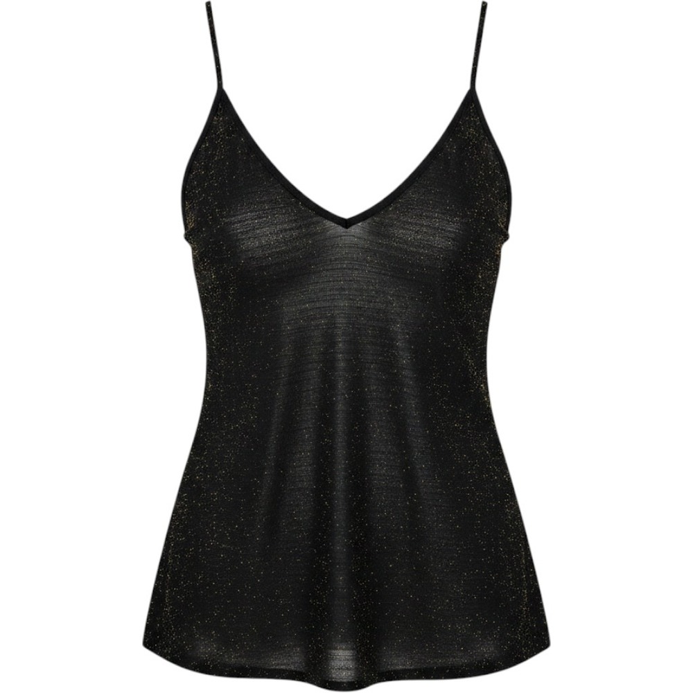 Paperoc Camisole Top Womens L sparkle Shimmer gold Black Spaghetti Strap V Neck